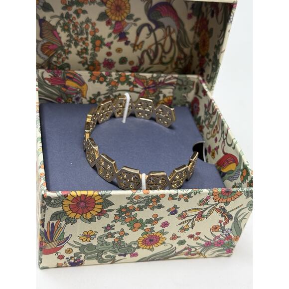 Tory Burch Hexagon Logo Cuff In Yellow Gold MSRP $128 - Picture 5 of 7